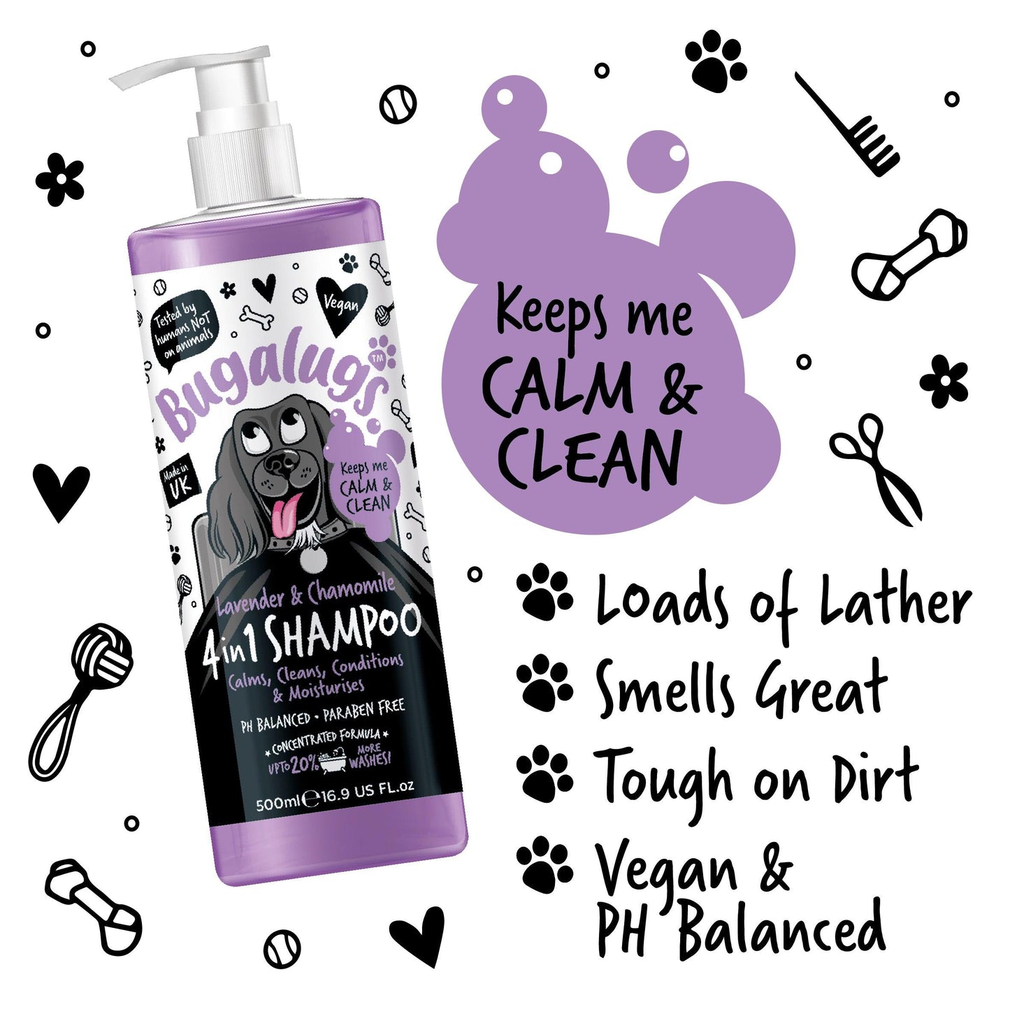 Bugalugs 4 in 1 (Lavender + Chamomile) Dog Shampoo + Conditioner - Happipaws Ltd