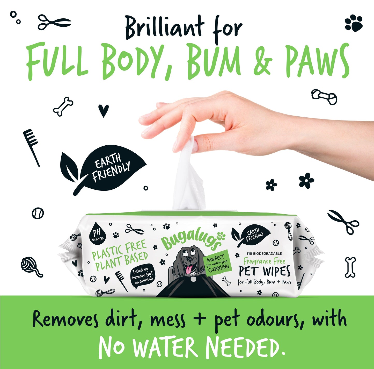 Bugalugs Fragrance Free Biodegradable Dog Wipes - Happipaws Ltd