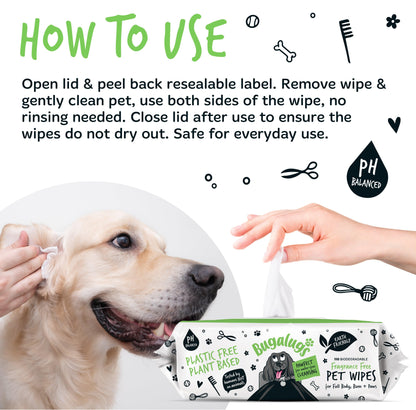 Bugalugs Fragrance Free Biodegradable Dog Wipes - Happipaws Ltd