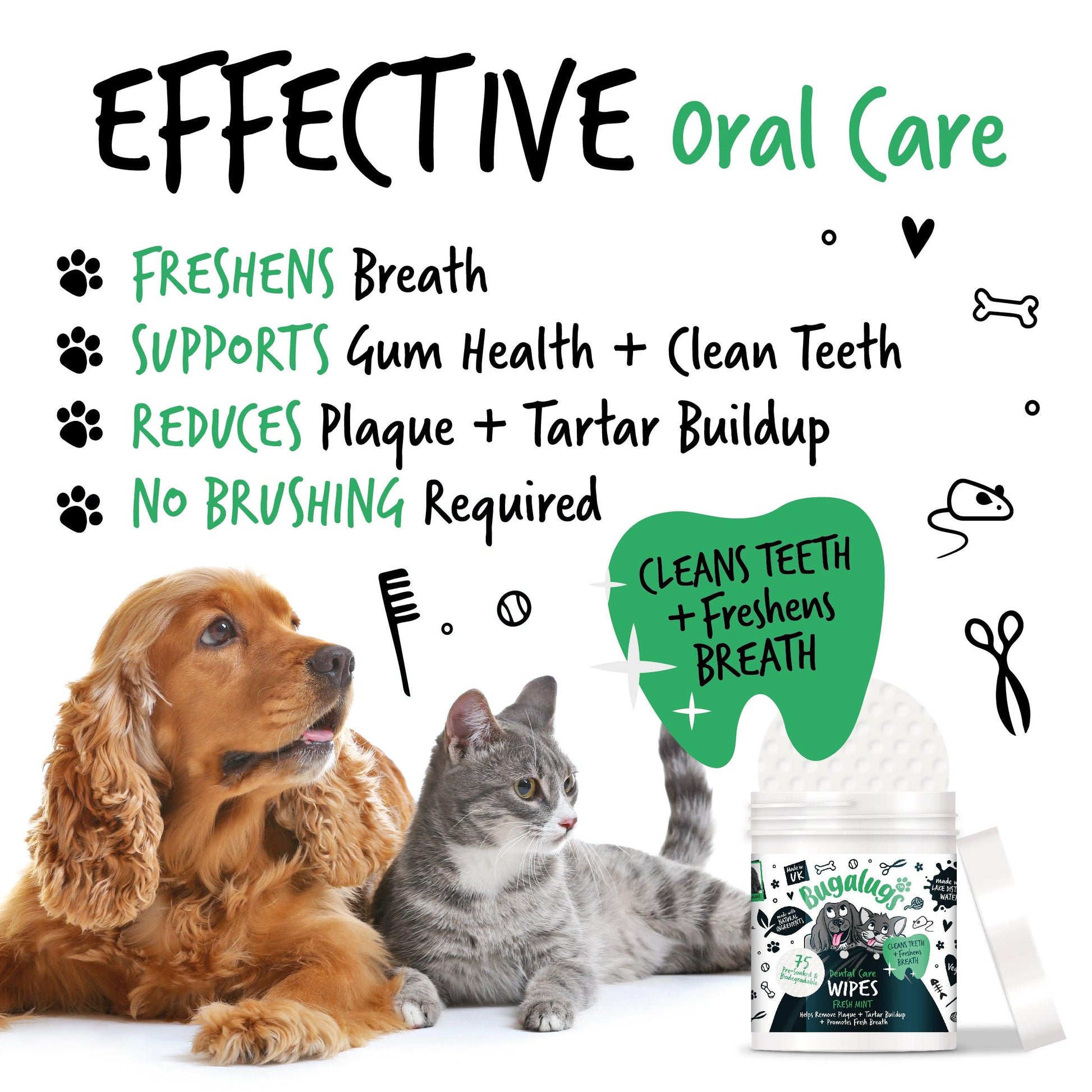 Bugalugs Biodegradable Dental Care Wipes - Happipaws Ltd