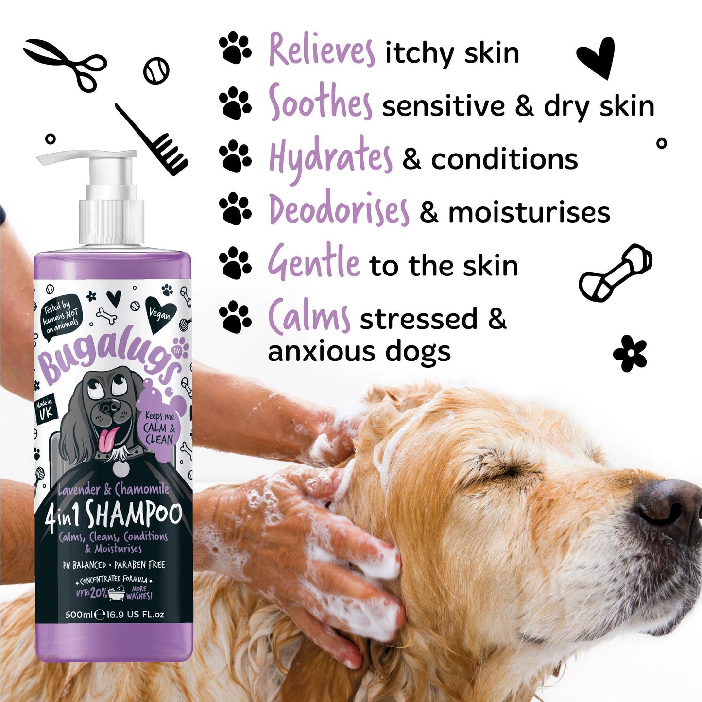 Bugalugs 4 in 1 (Lavender + Chamomile) Dog Shampoo + Conditioner - Happipaws Ltd