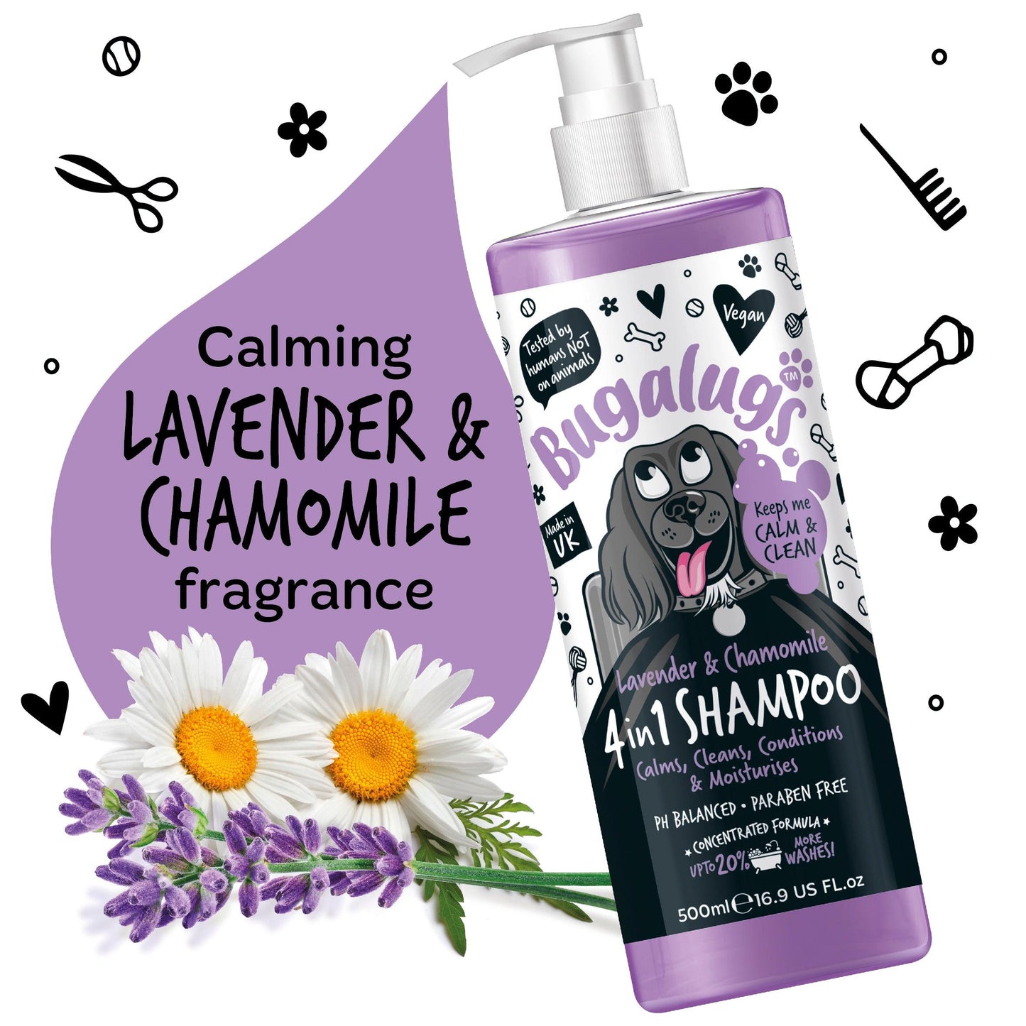 Bugalugs 4 in 1 (Lavender + Chamomile) Dog Shampoo + Conditioner - Happipaws Ltd