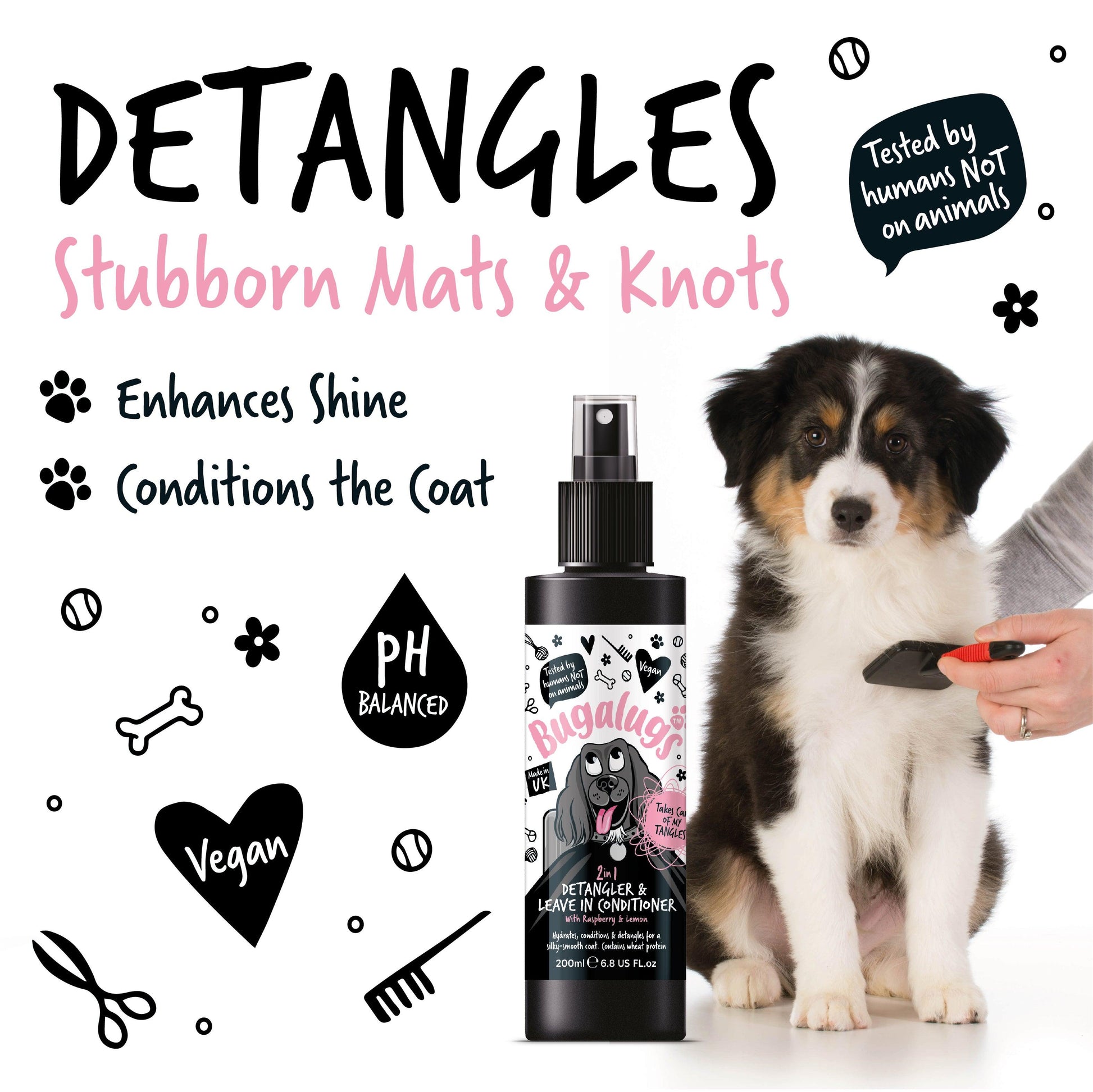 Bugalugs 2 in 1 (Raspberry & Lemon) Detangling + Conditioning Dog Spray - Happipaws Ltd