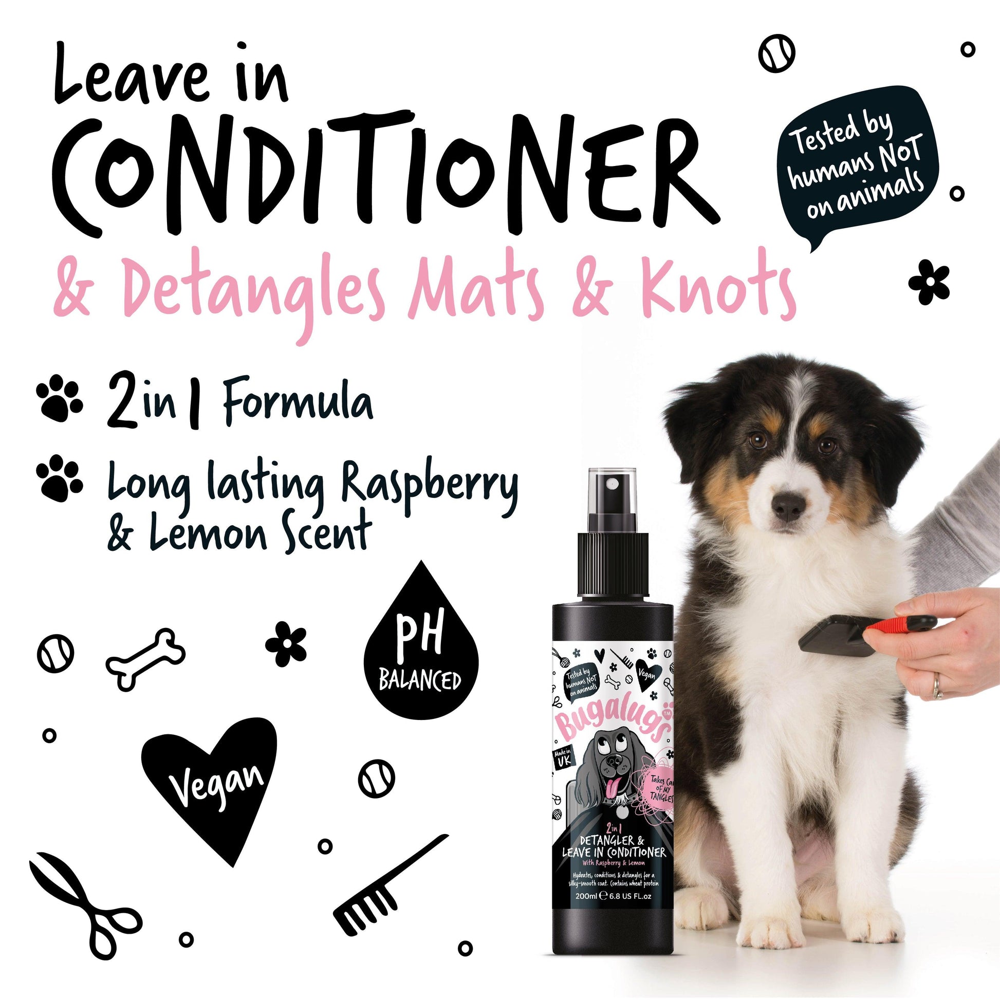 Bugalugs 2 in 1 (Raspberry & Lemon) Detangling + Conditioning Dog Spray - Happipaws Ltd