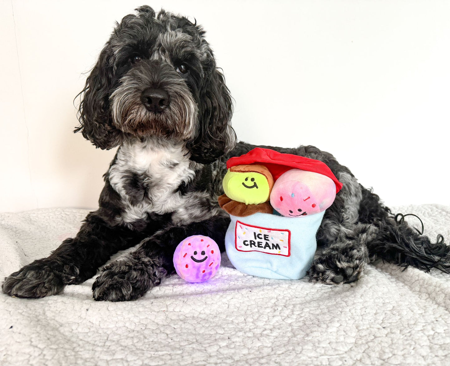 Ice Cream Crinkle Burrow Dog Toy With Squeaky + Light Up Scoops