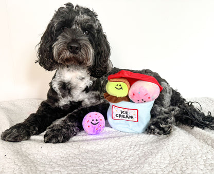 Ice Cream Crinkle Burrow Dog Toy With Squeaky + Light Up Scoops